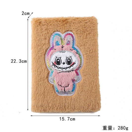 Labubu Embroidery Plush Sequins Notebook Candy Color Diary for Kids Students & Office Notes