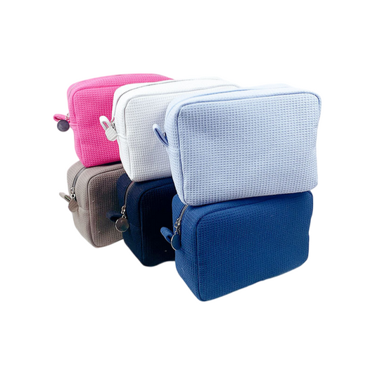 Waffle Fabric Solid Color Makeup Pouch Travel Toiletry Bag
