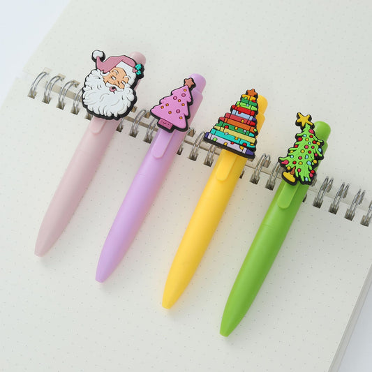 12 Colors Christmas Gift Macaron Clip Gel Pen Set DIY Kawaii Pocket Fat Ballpoint Pens with Adorable Decorations