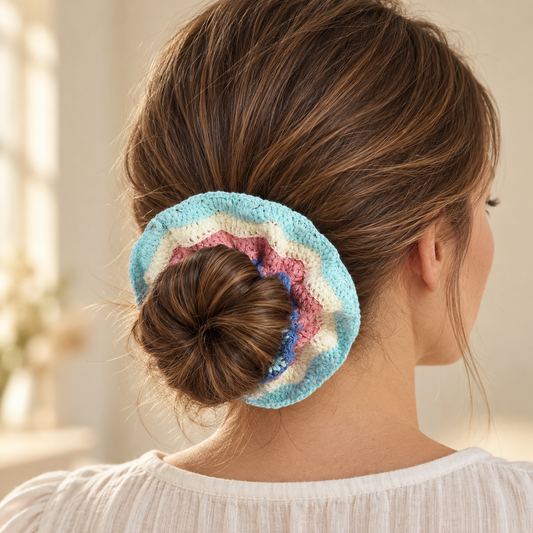 Handmade Crochet Hair Scrunchies – Floral & Colorful Designs, Boho Hair Ties for Ponytails & Buns