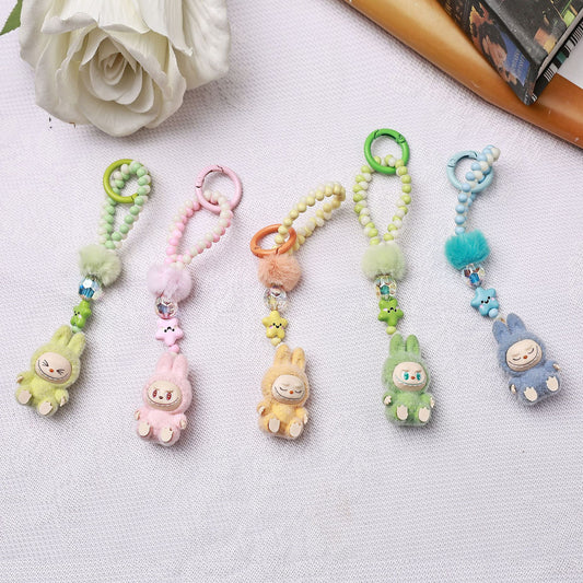 Labubu Beaded Keychain Long Strap Bag Charm Phone Lanyard Key Ring Accessory