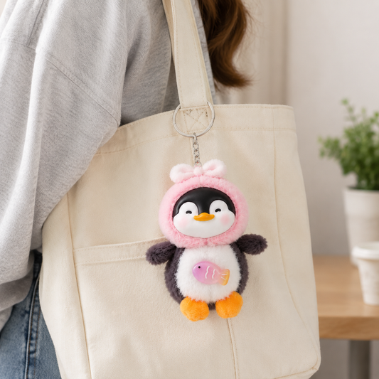 Plush Penguin Bag Charm Keychain with Vinyl Face Fuzzy Animal Accessory for Bags & Gifts