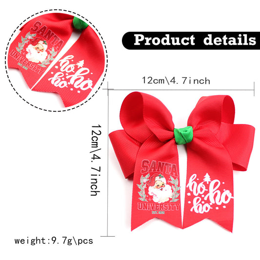 Christmas Headbands 2025 Santa & Grinch Printed Ribbon Hair Accessories for Kids