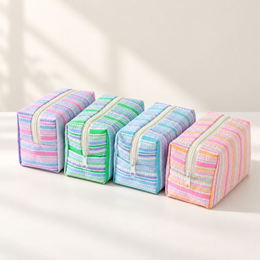 Pastel Striped Seersucker Cosmetic Bag – Makeup & Travel Pouch
