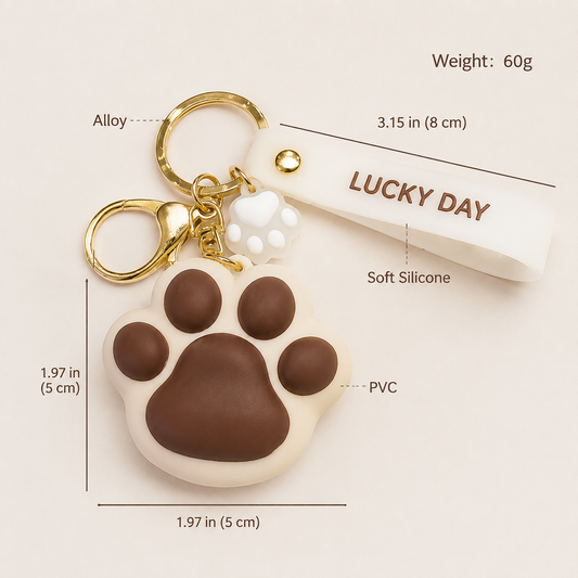 Paw Print Silicone Bag Charm Keychain – Cute Soft Touch Accessory with Lucky Day Tag