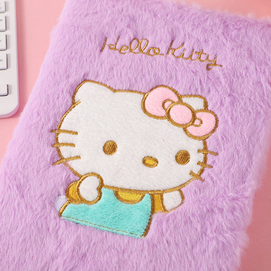 Cat Embroidery Plush Notebook Candy Color Diary for Kids Students & Office Notes