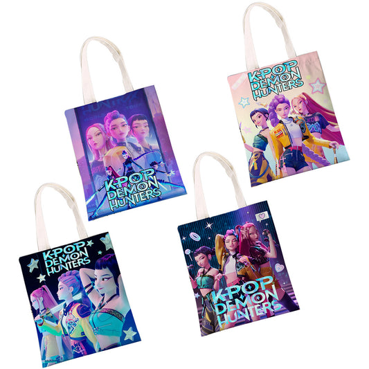 K-Pop Demon Hunters & Fansa Boy Group Double-Sided Printed Canvas Tote Bag, Large Capacity Shoulder Bag