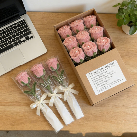 Handmade Pipe Cleaner Rose Stem Faux Flower Single Rose for Valentine’s Day, Mother’s Day & Birthday Gift