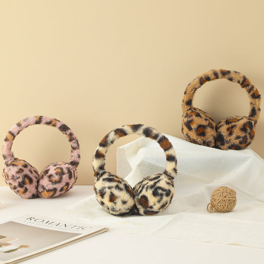 Winter Leopard Fuzzy Ear Muffs Warm Plush Earmuffs Cozy Frost-Proof Ear Warmers