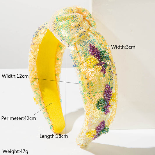 Mardi Gras Carnival Sequin Headband – Solid Color Fabric Sparkly Party Hair Accessory