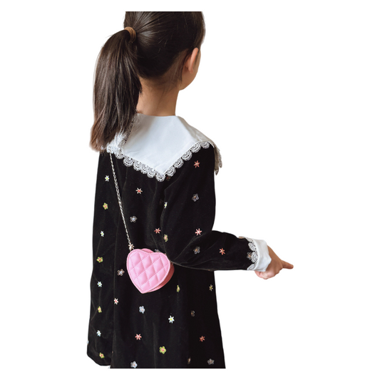 Kids Valentine’s Day Heart-Shaped Crossbody Bag – Quilted Mini Purse with Chain Strap