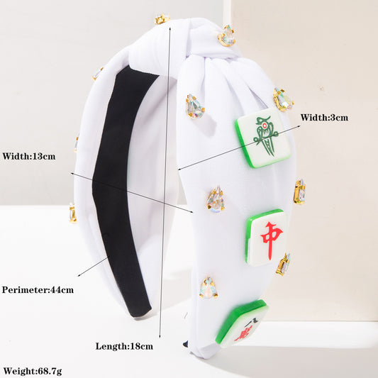 Mahjong Embellished Knotted Headband – Rhinestone Statement Hair Accessory