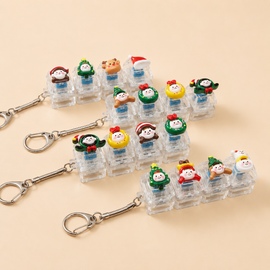 Christmas Fidget Keychain, 4-Key Pressing Stress Relief Keychain with Cute Holiday Charms