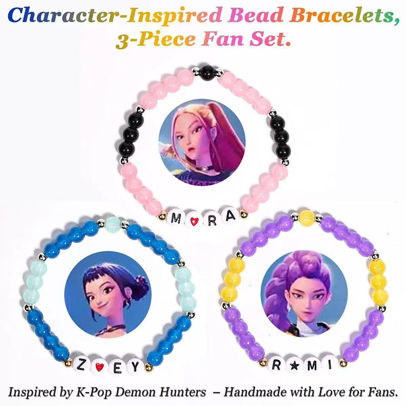 K-Pop Demon Hunters Rumi Mira Zoey Letter Glass Beaded Stretch Bracelet Set – 2 Styles Available