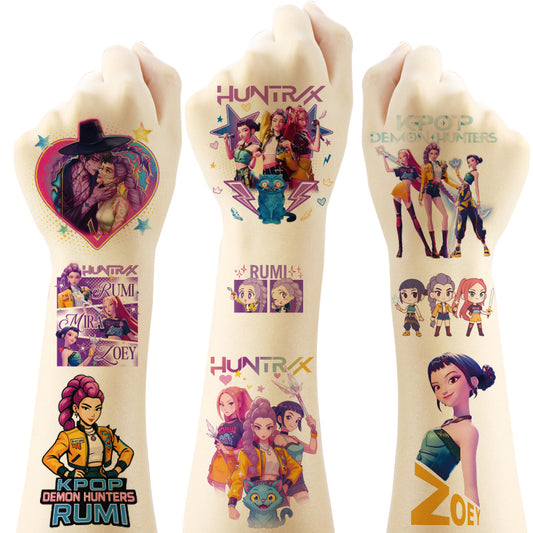 K-Pop Demon Hunters Cartoon Temporary Tattoo Stickers for Kids, Boys & Girls Water Transfer Tattoos