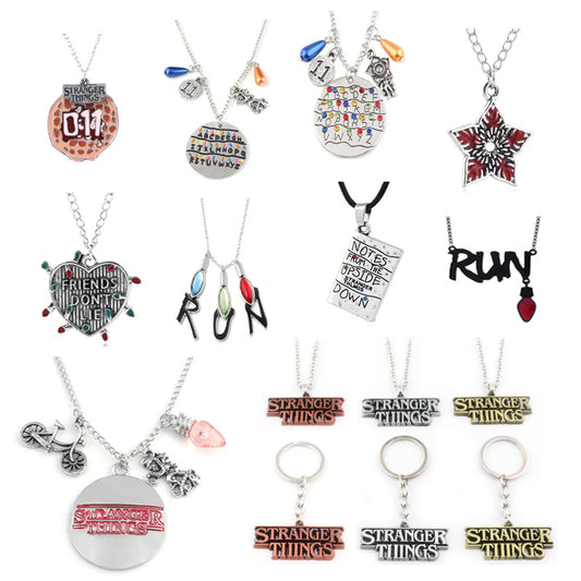 Stranger Things Inspired Jewelry Set Letter Alloy Pendant Necklace & Bracelet Trendy Collectible Accessories