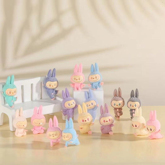 Cartoon Lazy Yoga Labubu Flocked Mini Cute Figurine Toy Ornament Decor DIY Accessory