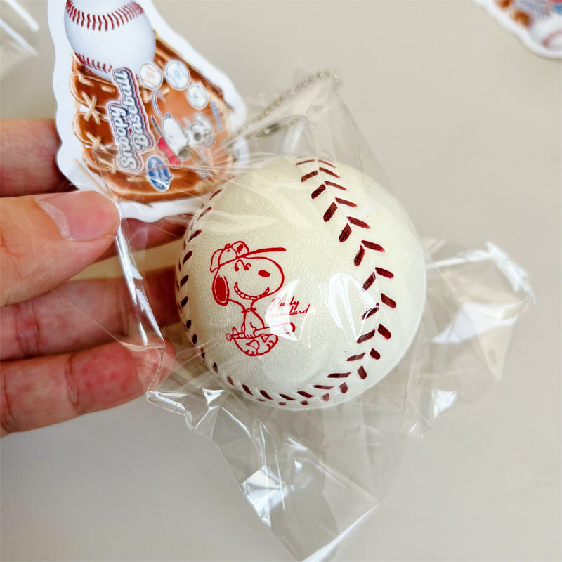 Cartoon Puppy Baseball Squishy Slow Rising PU Keychain Toy