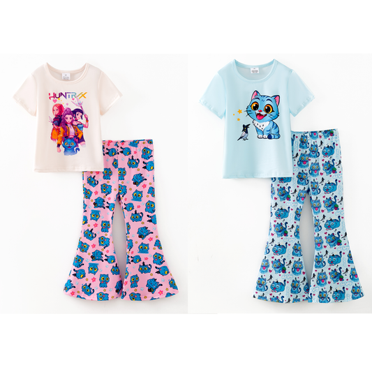 Girls 2025 Fall Kpop Demon Hunter Print Bell Pant Set