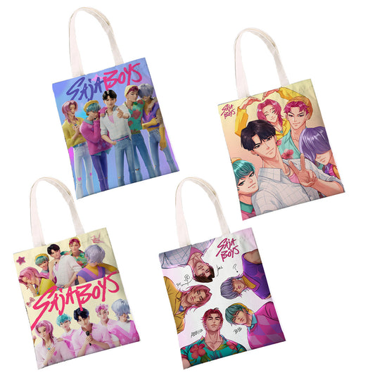 K-Pop Demon Hunters & Fansa Boy Group Double-Sided Printed Canvas Tote Bag, Large Capacity Shoulder Bag