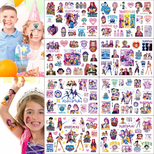K-Pop Demon Hunters Cartoon Temporary Tattoo Stickers for Kids, Boys & Girls Water Transfer Tattoos