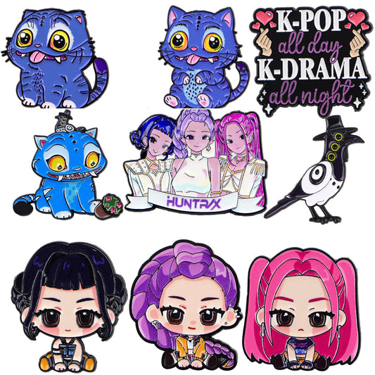 K-Pop Demon Hunters Cartoon Metal Brooch Creative Badge Pin for Bags and Clothing Accessories