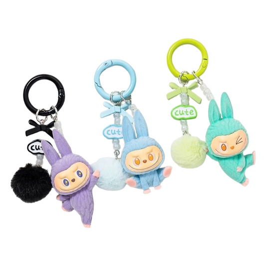 Flocked Labubu Yoga Figure Keychain – Cute Cartoon Phone Charm & Bag Accessory