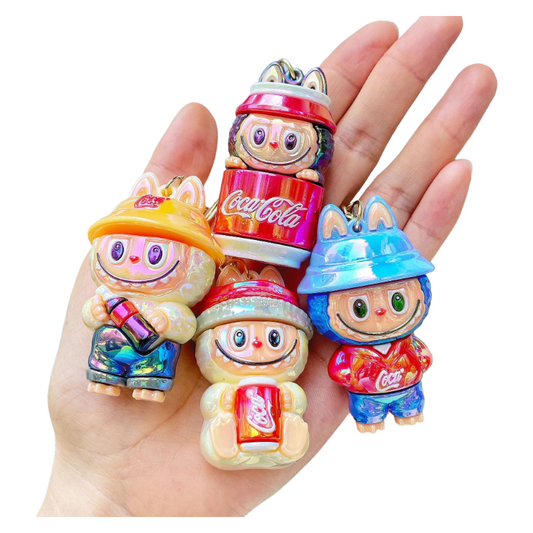 Electroplated Labubu Keychain Cola Bottle Charm Trendy Collectible Figure Pendant for Bags & Keys