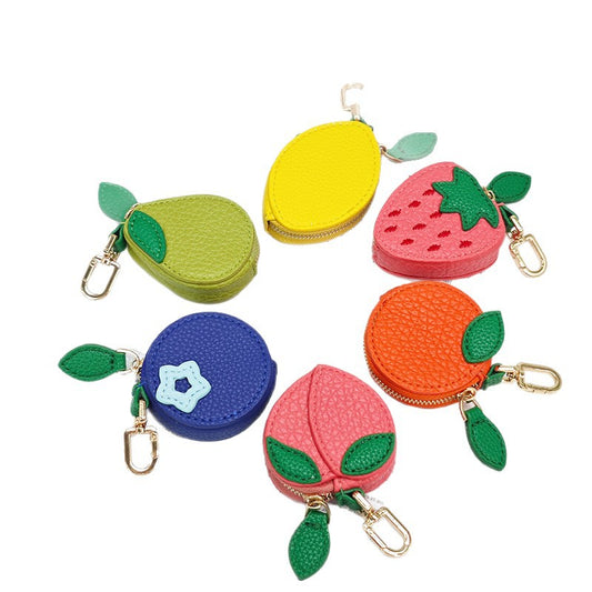 PU Leather Fruit-Shaped Mini Coin Pouch – Zipper Wallet Bag Charm