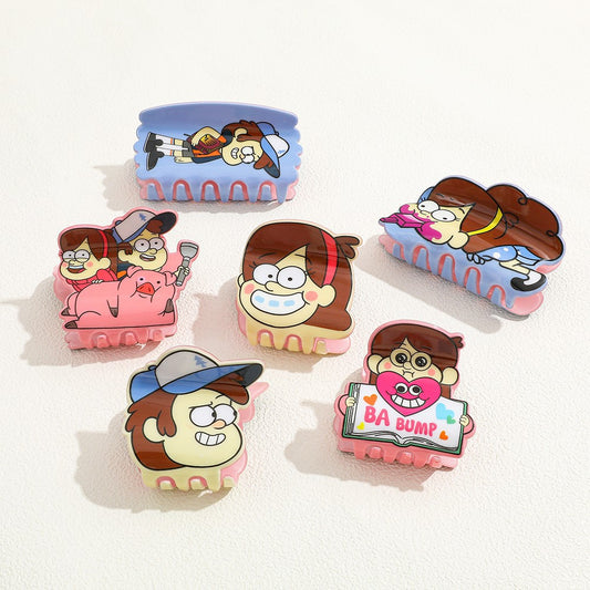 Gravity Falls Inspired Cartoon Acrylic Hair Claw Clip for Kids Animated Style Hair Accessory