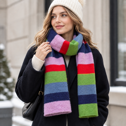 Multicolor Stripe Scarf, Soft Knit Winter Scarf for Women