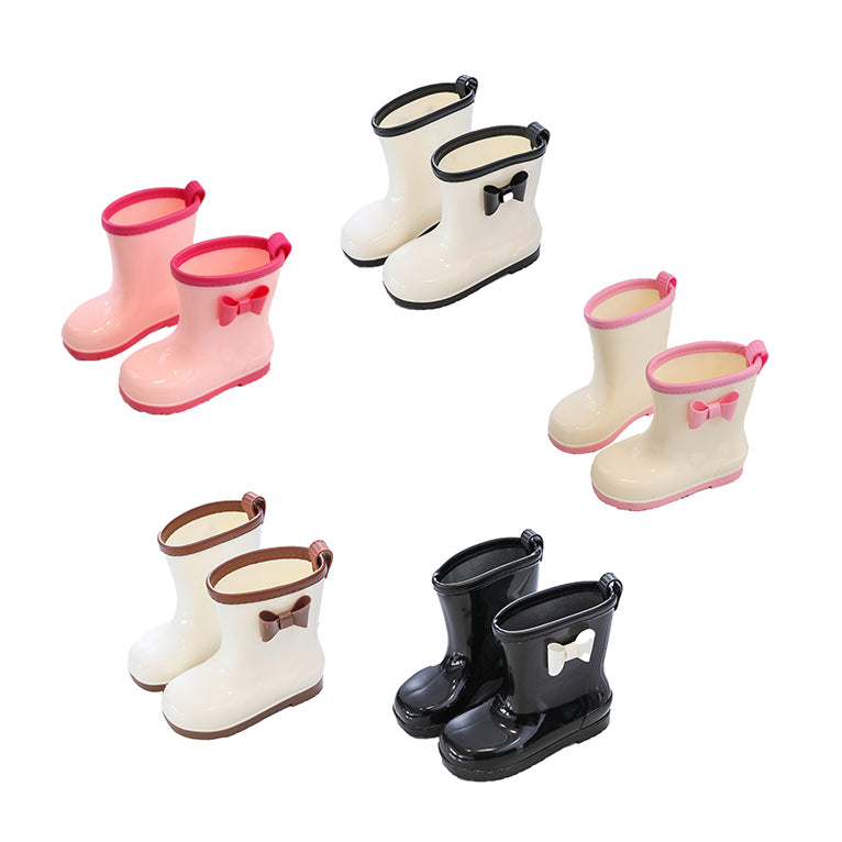 Kids' Non-Slip Rain Boots with Bow - Solid Color Toddler/Youth