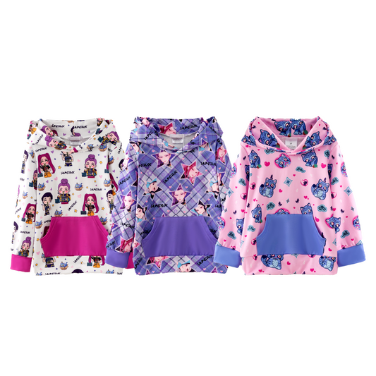 2025 Girls Fall Winter Kpop Demon Hunter Milk Silk Pocket Hoodies
