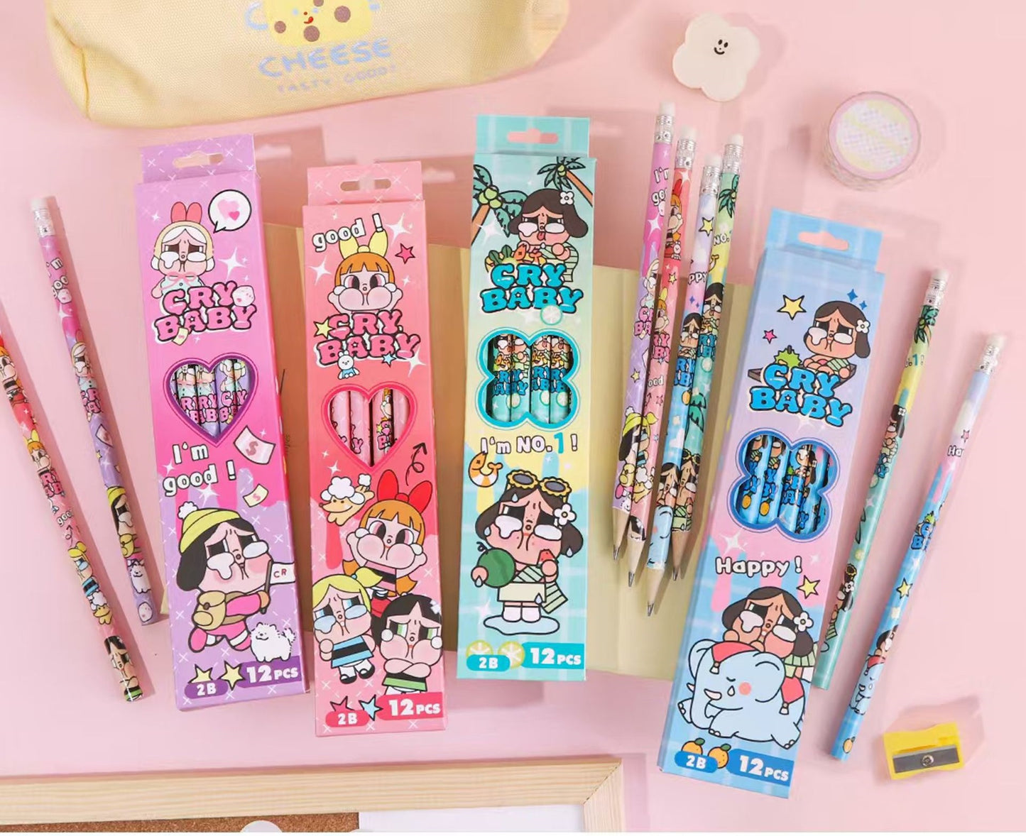 12pcs Cartoon Character 2B Pencils Set Sketching, Drawing & Writing Pencil Set