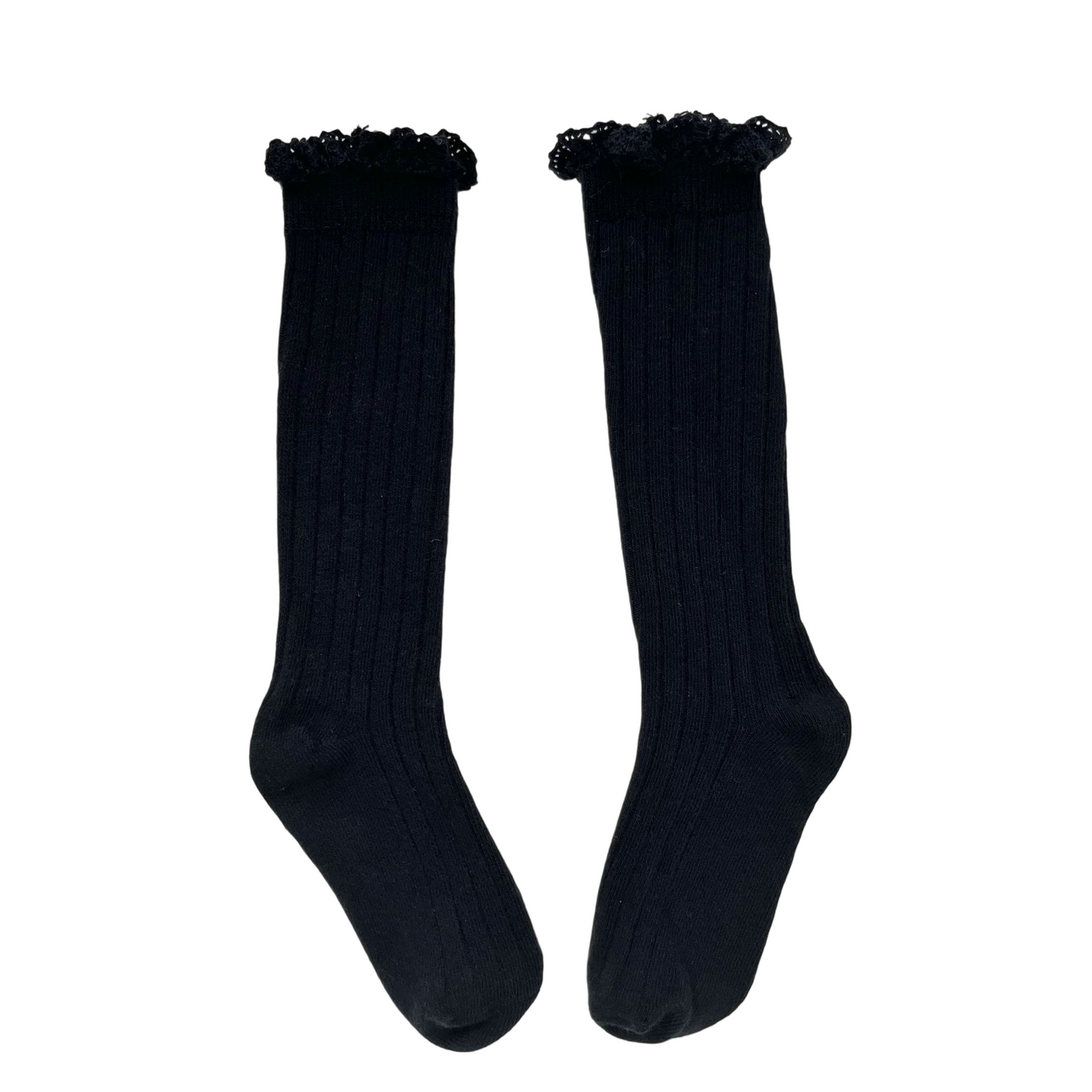 Kids Solid Color Mid-Calf Socks Combed Cotton Lace Trim Frilly Socks Spring & Autumn Wear