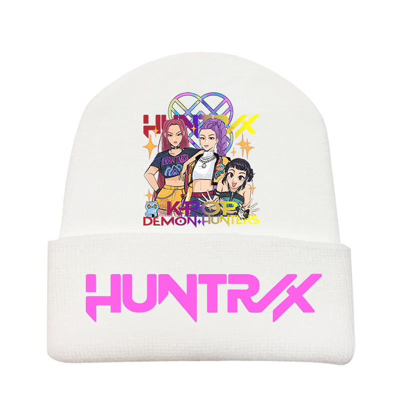 K-Pop Demon Hunters Anime Beanie, Fashion Knitted Cuffed Hat with Print, Outdoor Adult Winter Cap