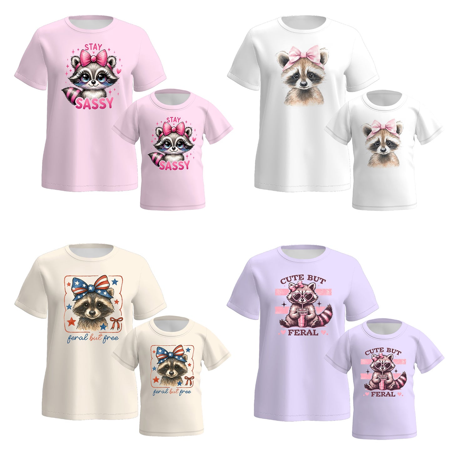 Mommy And Me Summer Matching Raccoon Print Tees