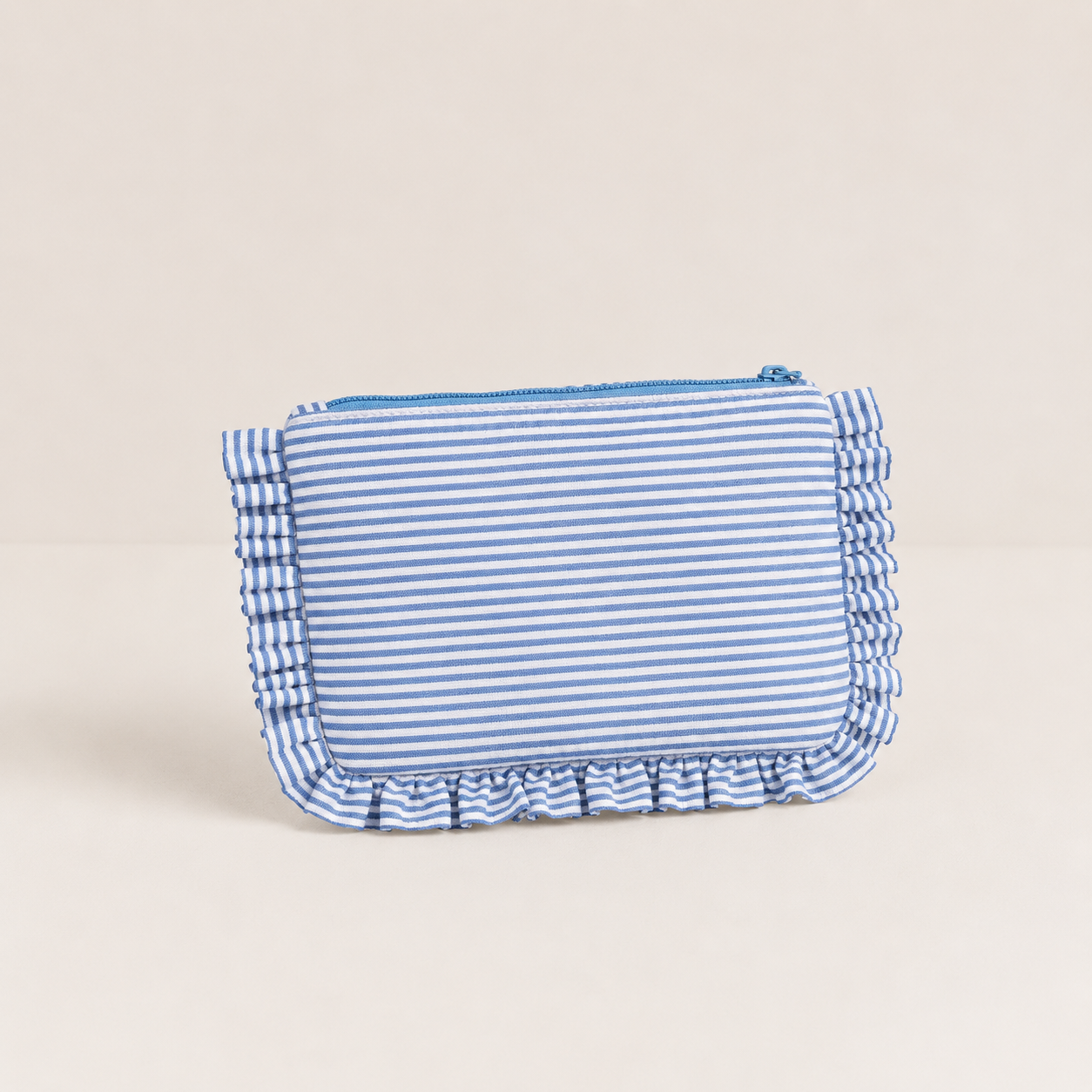 Striped Ruffle Cosmetic Bag – Toiletry & Travel Pouch
