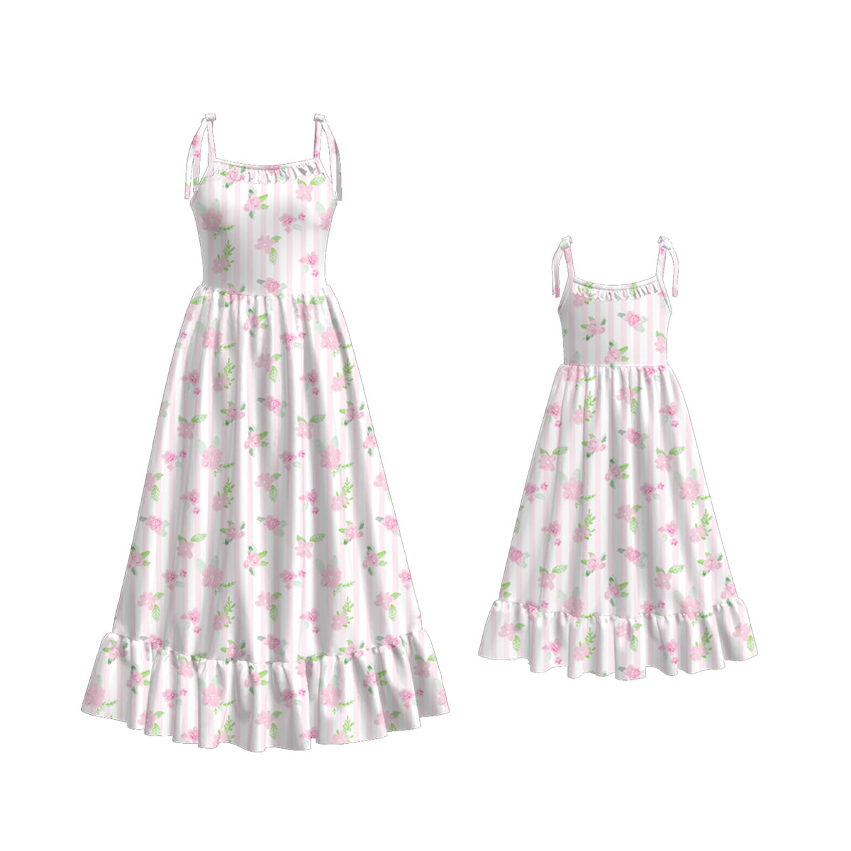 Mommy and Me Pink Green Floral Patchwork Slip Dress