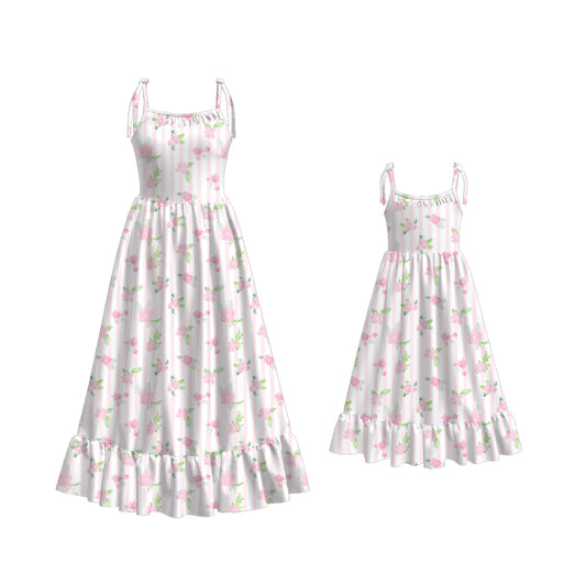 Mommy and Me Pink Green Floral Patchwork Slip Dress