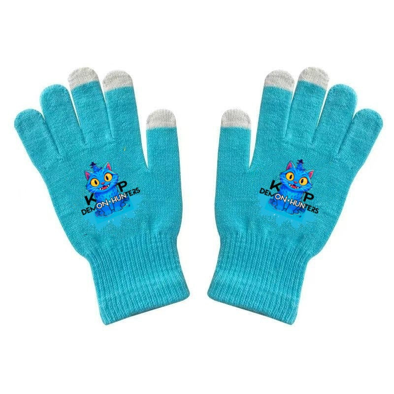K-Pop Demon Hunters Kids Gloves for Boys and Girls Warm Dopamine Style Knitted Printed Gloves for Fall and Winter