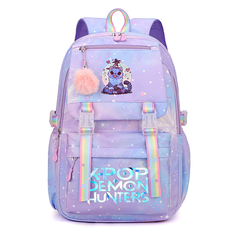 Kpop Demon Hunters Tiger Cartoon Backpack Rainbow Print Student School Bag