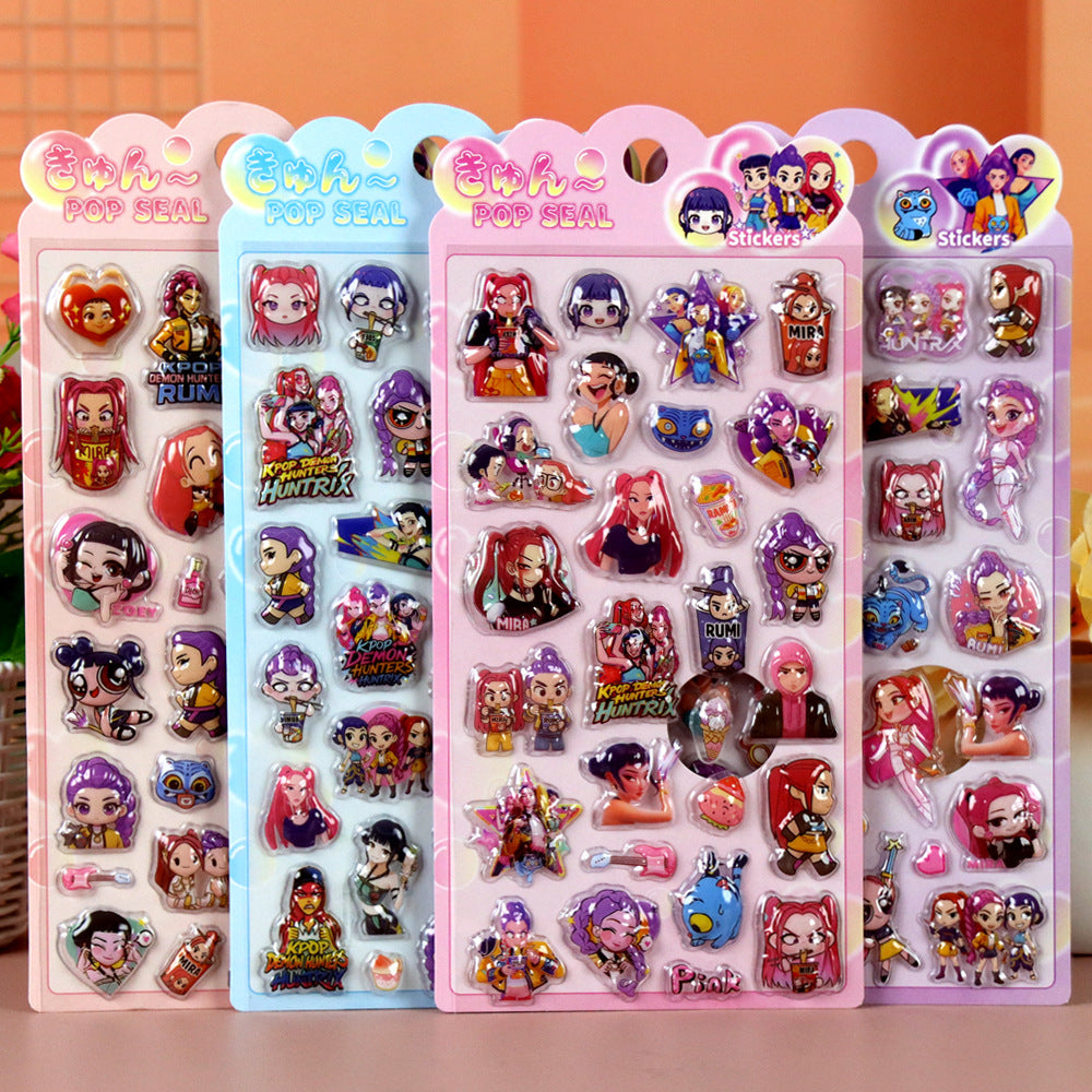 K-Pop Demon Hunters 3D Puffy Kids Cartoon Panda Layered DIY Anime Movie Merchandise Stickers