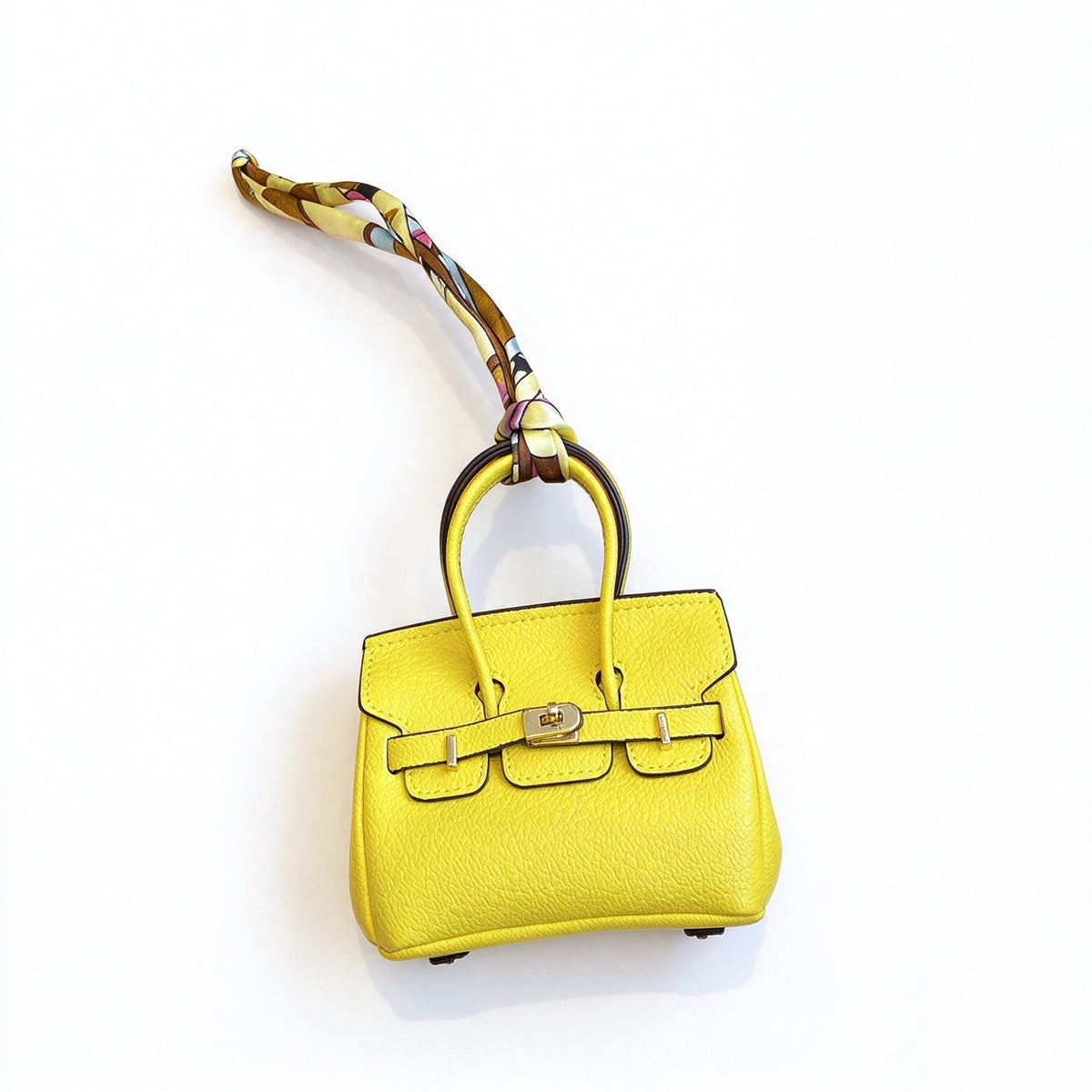 Mini Top Handle Lock Bag Handbag Charm with Scarf – Faux Leather Coin Purse