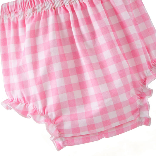 Spring Pink Plaid Floral Baby Romper Set