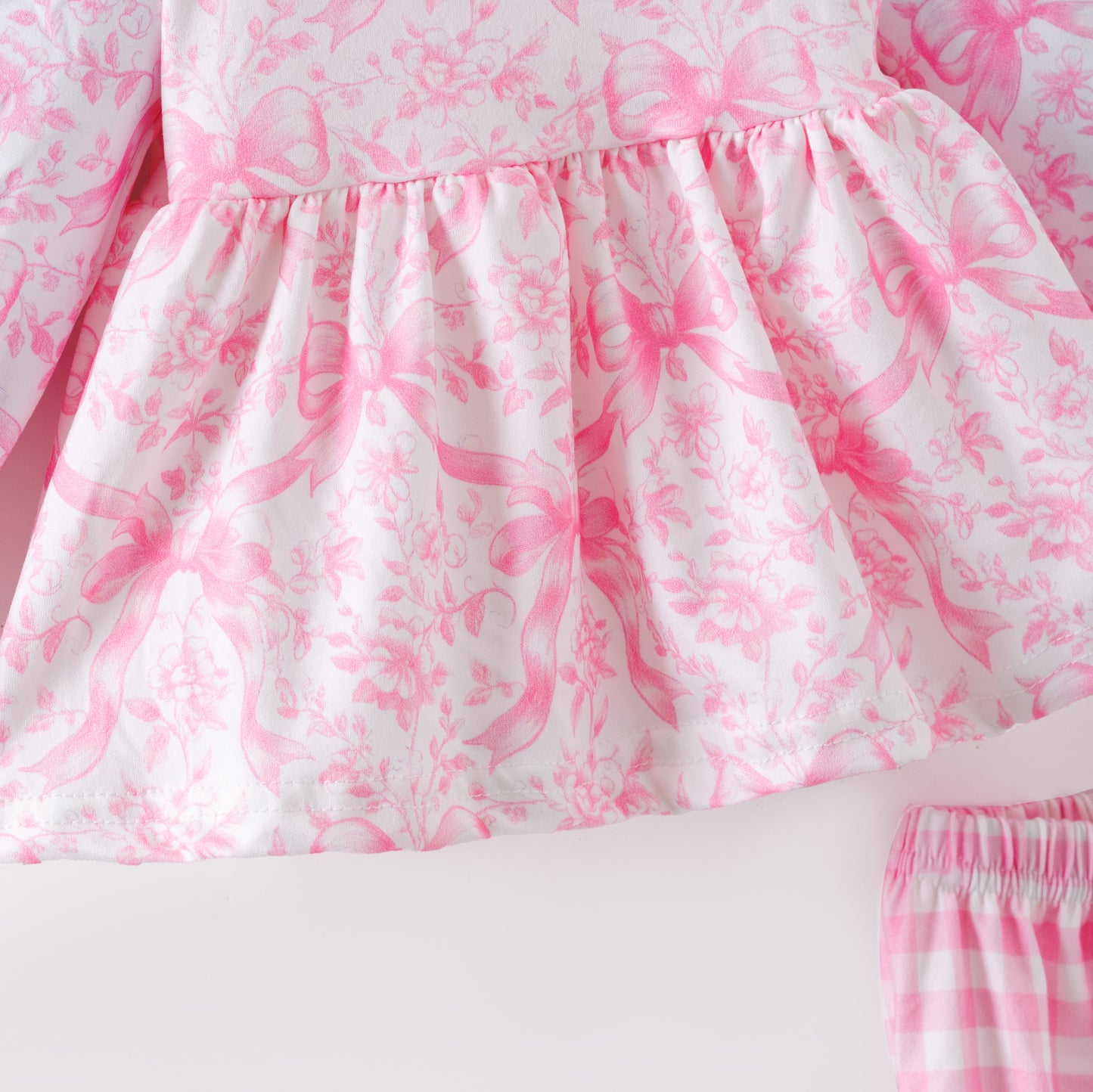 Spring Pink Plaid Floral Baby Romper Set