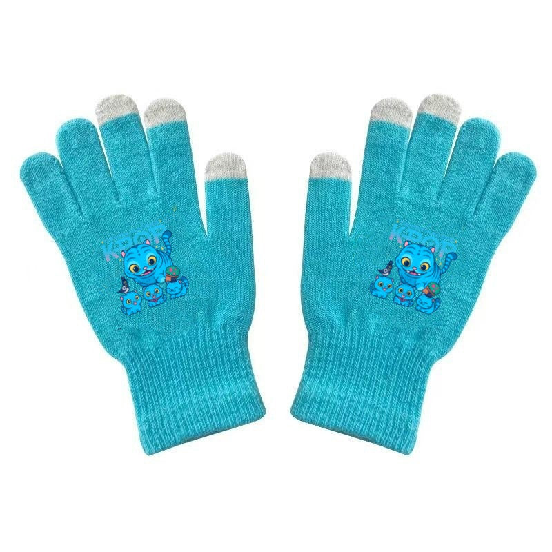 K-Pop Demon Hunters Kids Gloves for Boys and Girls Warm Dopamine Style Knitted Printed Gloves for Fall and Winter