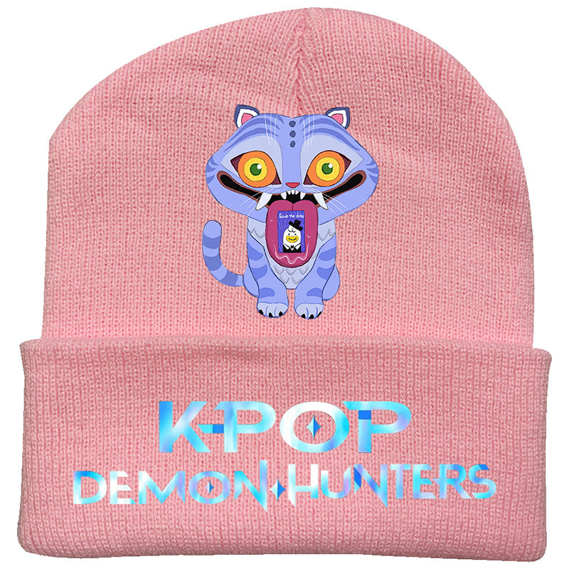 K-Pop Demon Hunters Anime Beanie, Fashion Knitted Cuffed Hat with Print, Outdoor Adult Winter Cap