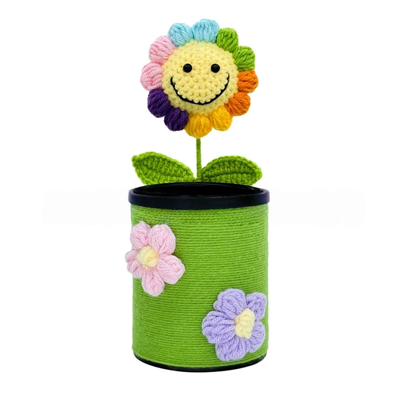 Handmade Crochet Sunflower &Smiley Face Colorful Yarn Knitted Flower Gift (Single Stem)