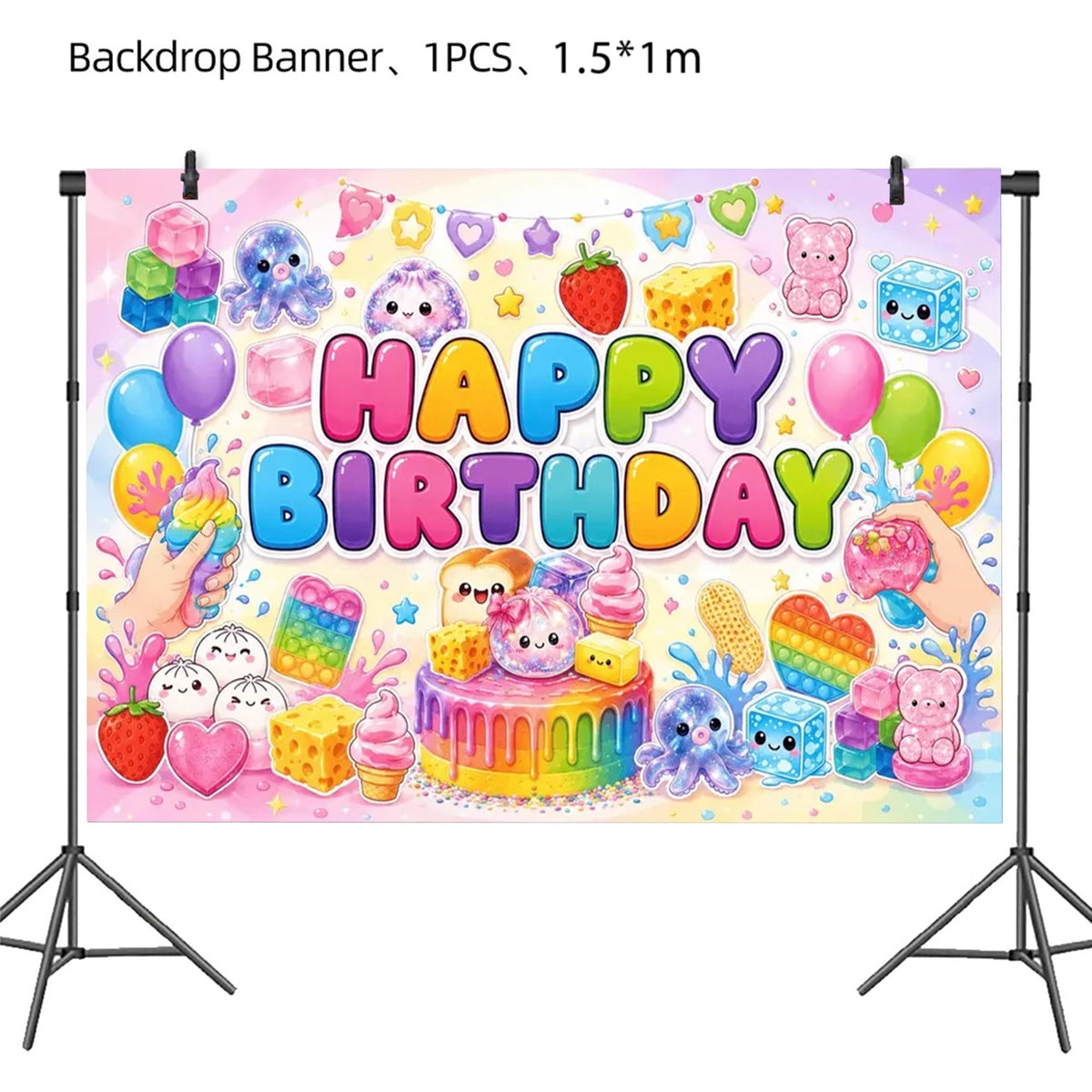 Kawaii Squishy Toy Themed Birthday Party Supplies – Cute Cartoon Paper Plates, Cups, Napkins, Tablecloth & Decorations